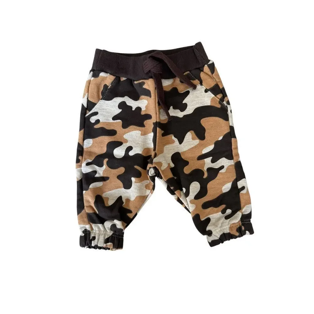 Milon Baby Grey Black Long Sleeve Top And Camo Joggers Set Size P or 3 months